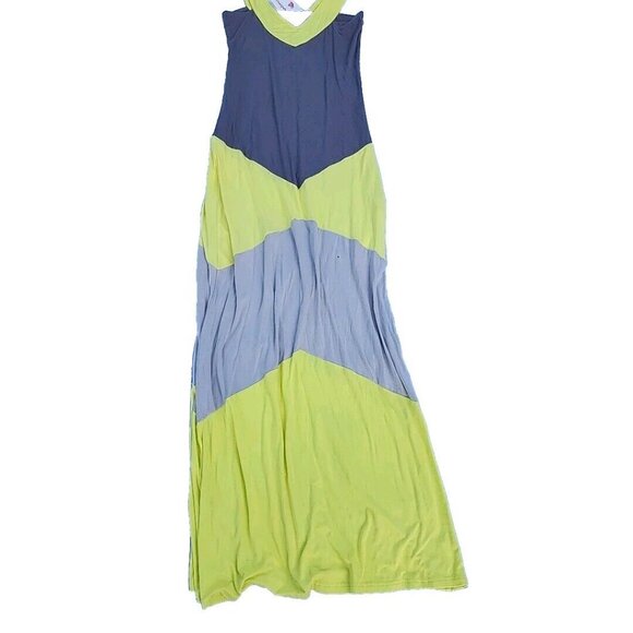Maya Antonia Colorblock Neon Lime & Gray Flowy Sleeveless Xlong Maxi Dress Sz L - Picture 1 of 13
